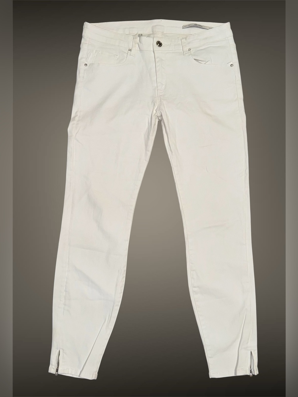 Zara White Skinny Ankle Zip Jeans size 10